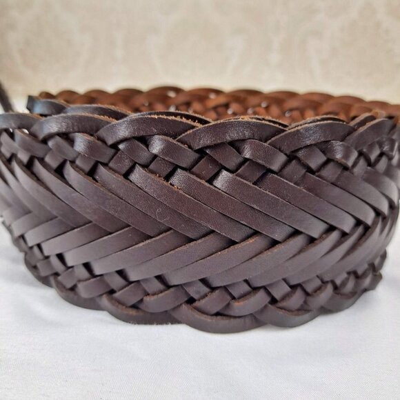 Coldwater Creek Size L/XL Wide Brown Leather Woven Belt Covered Buckle NWOT - Picture 4 of 9